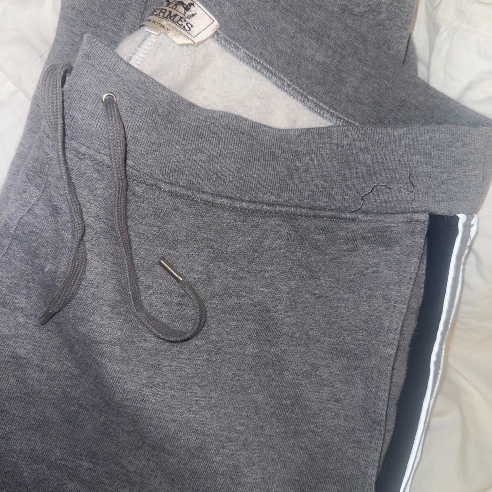 Hermes Gray Joggers with White and Black Stripes - Picture 3 of 7